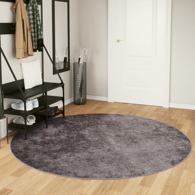 vidaXL Перящ се килим, сив, Ø 200 см, противоплъзгащ (136634)