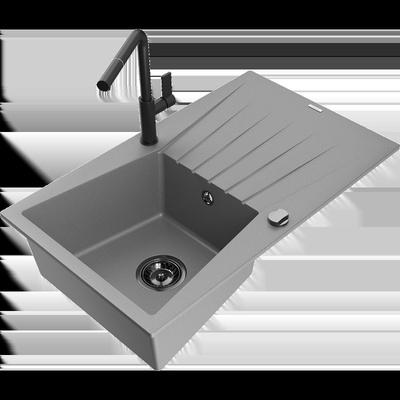Cesar мивка от гранит с 1 отделение с отцеждач и кухненски смесител Flora, сив - 6514-71-670401-70-B (6514-71-670401-70-B)