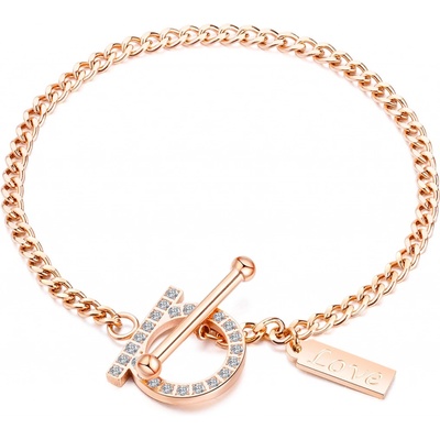 Šperky Eshop z oceli obdélníkový štítek nápis Love zirkonový prstenec měděná S71.10