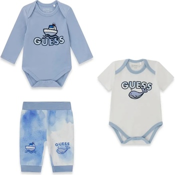 Guess Две бодита в светло синьо и бяло за новородено момче със син панталон Guess