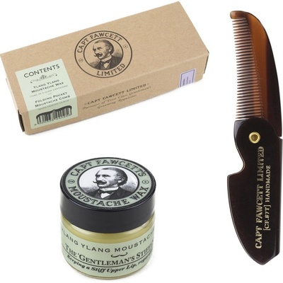 Captain Fawcett's Ylang Ylang vosk na knír 15 ml + Captain Fawcett Comb skládací hřeben na knír dárková sada