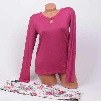 Image 1 of Дамска пижама във виолетово и бяло с дантела и рози