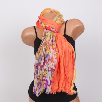 Image 1 of Дамски шал в оранжево и жълто с орнаменти