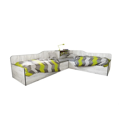 Bogdan Furniture I Ъглови легла Mod 5047 с ракла за матраци 90/200, Дъб крафт бял