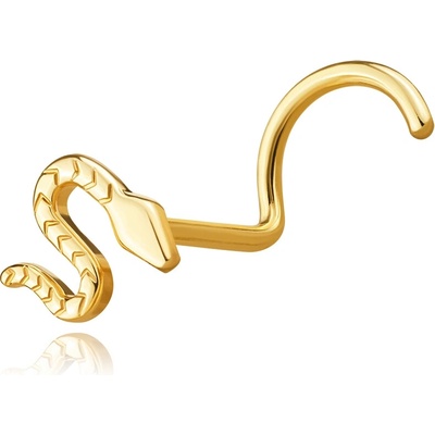 Šperky eshop Zahnutý piercing do nosu ze žlutého zlata had se strukturovaným tělem S5GG262.17