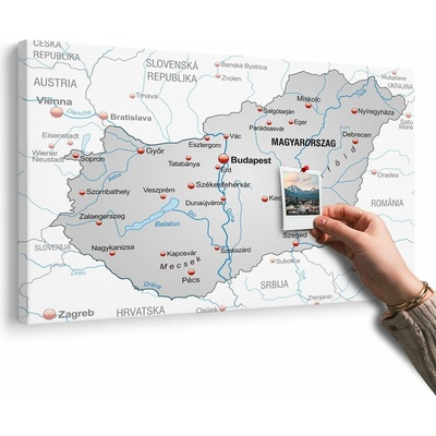 Obraz na korku sivá mapa Maďarska s kontrastom