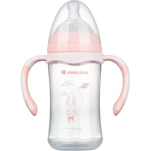 KikkaBoo Бебешко шише с широко гърло Kikkaboo - Peach Rabbit, 260 ml (31302020060)