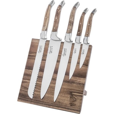 Laguiole Комплект ножове, 6 бр. с магнитна поставка LUXURY, маслиново дърво, Laguiole (LAGSDV-301104)