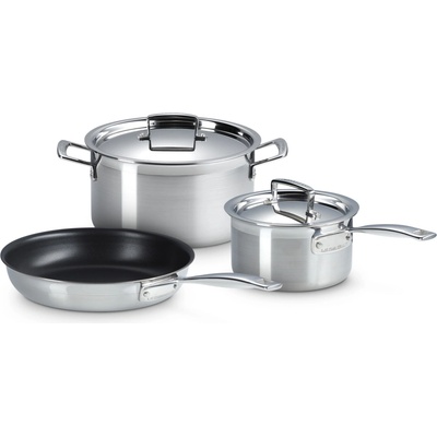 Le Creuset 53810000010001 Súprava riadu 3-vrstvová, nehrdzavejúca oceľ, hrniec, rajnica a panvica, 3 diely