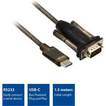 ACT Конвертор ACT AC6002, USB-C мъжко - RS232 мъжко, 9 pin, 1.5 м, Черен (EWENT-ACT-AC6002)