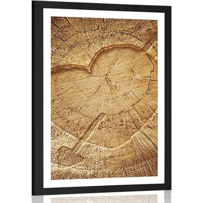 Plakát s paspartou vyřezané srdce na pařezu - 30x45 white