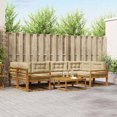 vidaXL Комплект дивани за открито 7 pcs Натурален и Бежов (3367266)