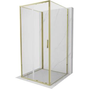 Mexen Exo-S 3S 3-стенна плъзгаща се душ кабина 120 x 120 см, прозрачна, златна (8151-120-120-50-00-3S)