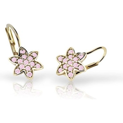 Danfil dětské náušnice kytičky C2206 ze žlutého zlata s kamínky Pink zapínání klapka