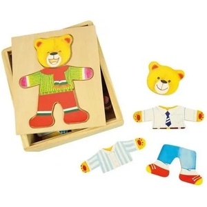 Bigjigs Toys - Дървен пъзел мече за преобличане Мистър Беър