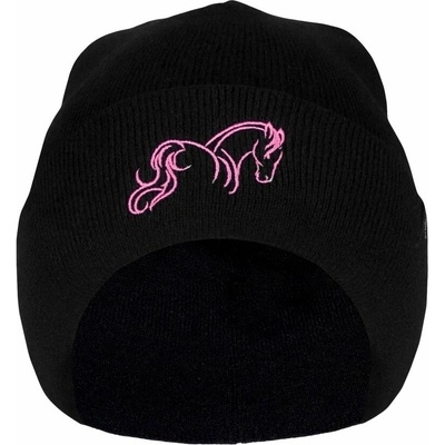 Bontis Dívčí čepice s výšivkou Kůň Černá růžová