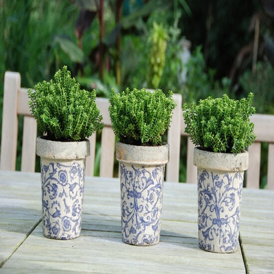 ESSCHERT DESIGN Květináč modrobílá keramika "AGED CERAMIC" 16 cm