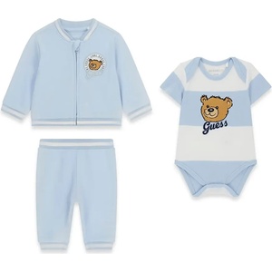 Guess Бебешки комплект Guess за момче от 3 части: суичър с цип, панталон и боди в светлосин цвят