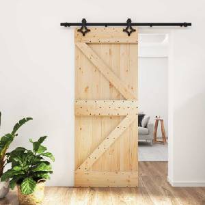 vidaXL Преплъзваща се врата 85 x 210 cm Естествено и черно (3445045)