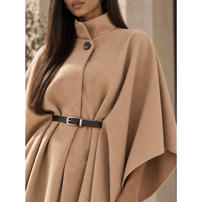 Fashionweek Dámske pončo s opaskom a vysokým golierom GLORIA Camel