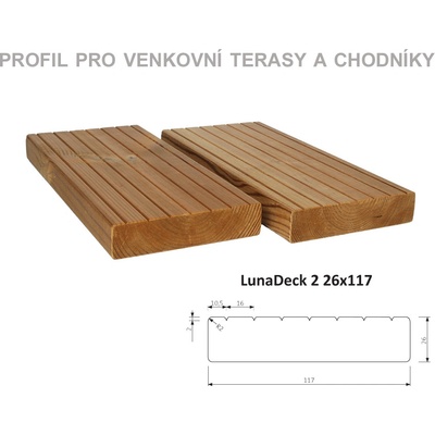 Terasové profily LunaDeck2 26x117 mm - bez úchytu Objednat délku: 3000mm