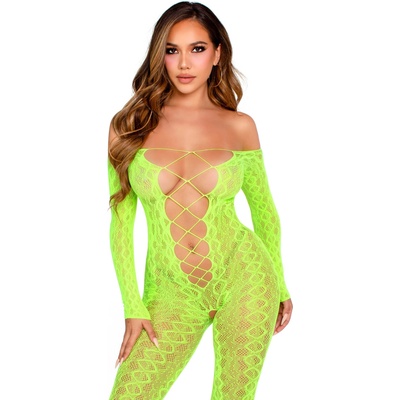 Leg Avenue Exotic Snake Crotchless Bodystocking 89357 Neon Green