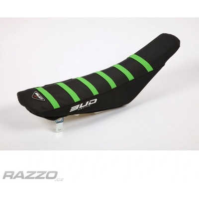 Potah sedla BudRacing Seat Cover FullTraction Kawasaki KX450F 19-.. KX250 21-. Blk Grn Strp BUD logo
