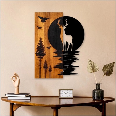 Asir | Nástenná dekorácia 43x58 cm jeleň a mesiac drevo/kov | AS1643