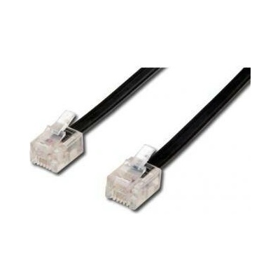 Telefonní kabel RJ11, 4 žíly, samec–samec, 10 m - černý, economy, doprodej