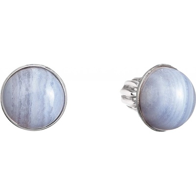 Pavona stříbrné náušnice pecky s pravými minerálními kameny kulaté 11491.3 Achát Blue Lace