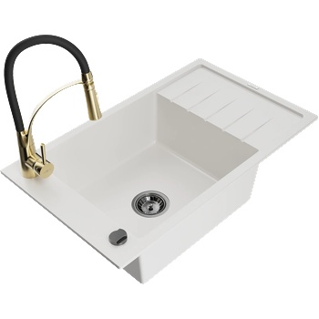 Mexen Elias гранитна мивка с 1 отделение с отцедник и кухненски смесител Aster, бял - 6511-20-73450-57-B (6511-20-73450-57-B)