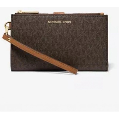 Michael Kors peněženka wristlet double zip logo hnědá