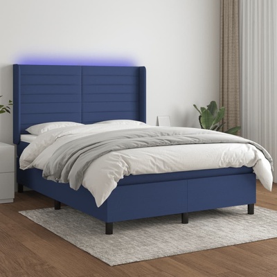 vidaXL Боксспринг легло с матрак и LED, синьо, 140x200 см, плат (3138403)