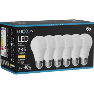 Mexen Nova 6x LED крушка E27, A60, 7W, Топла - 3000K, 735 лм - L100-E27-0730-01x06 (L100-E27-0730-01x06)