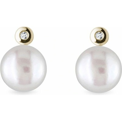 Klenota zlaté náušnice s perlou a bezel diamantom K0674023