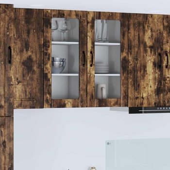 vidaXL Стенен стъклен шкаф PORTO 2 pcs Димян дъб 40 x 31 x 80 см (885346)