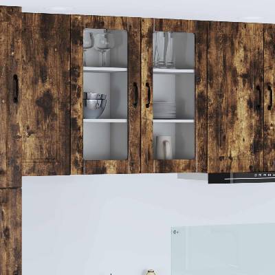 vidaXL Стенен стъклен шкаф PORTO 2 pcs Димян дъб 40 x 31 x 80 см (885346)