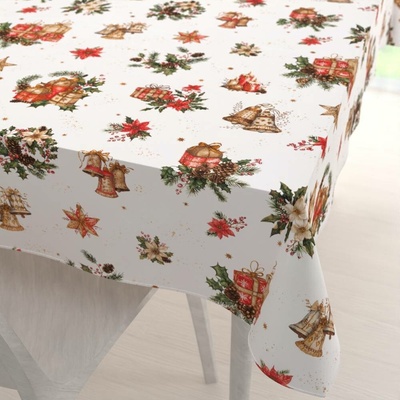 Biante Vánoční bavlna obdélníkový ubrus Sandra SA-515 Vánoční hvězdy a ozdoby na bílém 120x160 cm