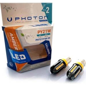  Комплект от 2 броя LED ЛЕД Крушки 24 SMD BA15S (P21W) 12V - 24V жълта / оранжева светлина EXCLUSIVE Photon