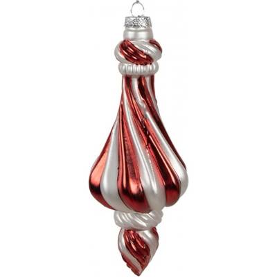 Clayre & Eef Červenobílá skleněná vánoční ozdoba Ø 7*18 cm