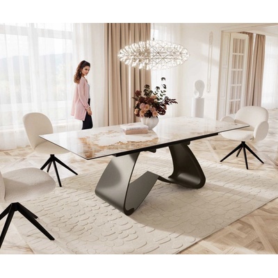 DELIFE Jídelní stůl Edge 180-220 x 90 keramika Minas Melange bílo-béžová