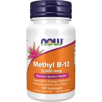 NOW Methyl B-12 5000 mcg | with Folic Acid Quatrefolic® [120 Подезични таблетки ]