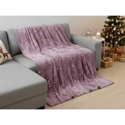 Textilomanie Svietiaca vianočná mikroplyšová deka PAINTY CHRISTMAS vínová 150x200