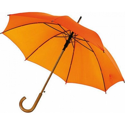 L-merch automatický deštník Tango s dřevěnou rukojetí z polyesteru oranžová