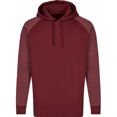 slim fit klokanka s kontrastními rukávy Miners Mate dvojitá kapuce vínová mikina s melírovými rukávy