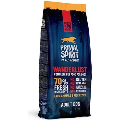 Alpha Spirit Primal Spirit 70% Wanderlust Dog Food - студено пресована храна за кучета от всички породи с пиле, риба и ориз, БЕЗ ГЛУТЕН, 12 кг prim0112