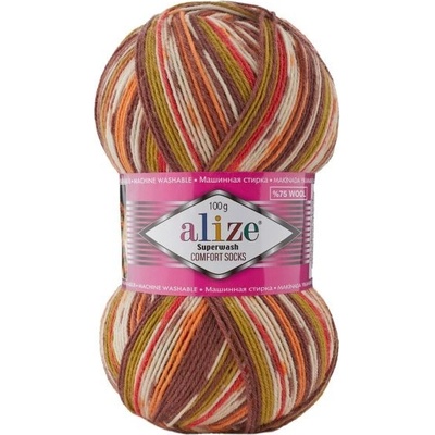 Alize Příze Superwash Comfort - 7709 hnědo-oranžovo-khaku