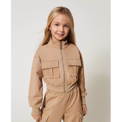 Twinset Girl mikina rozepínací s kapsami béžová