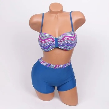 Image 1 of Бански с боксер в синьо и ефектни цветни орнаменти - чашка b