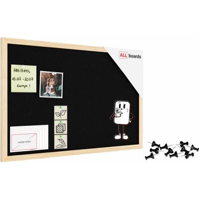 ALLboads Textilní tabule 60 × 40 cm, černá, v lakovaném dřevěném rámu, TFBLACK64BK